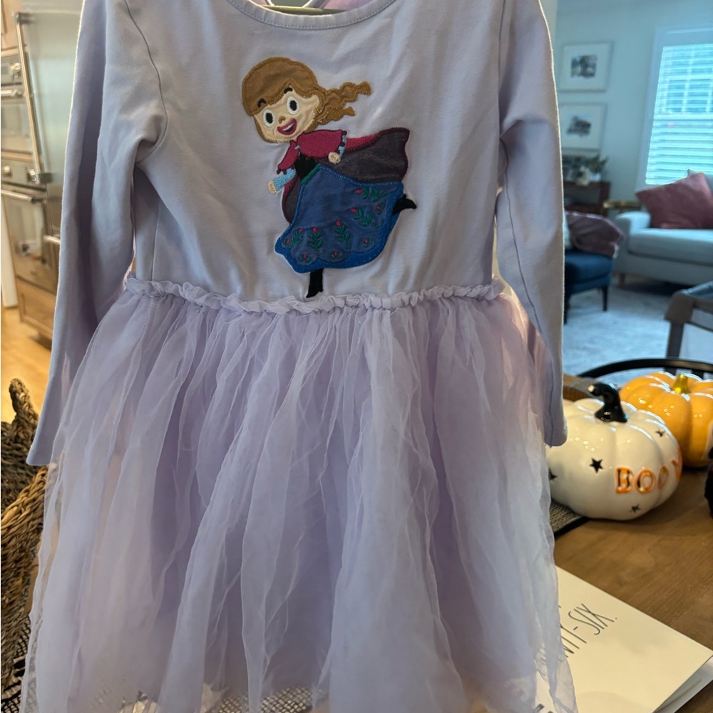 Purple Kids Casual Dress with Embroidered Anna from Frozen